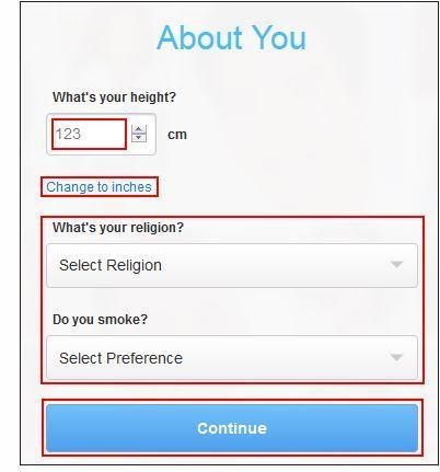 answer few more question about yourself while creating zoosk account
