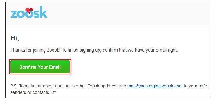Confirm Your Email to Create zoosk account