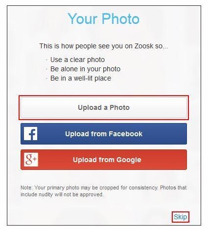 Upload Your Picture while Making zoosk account